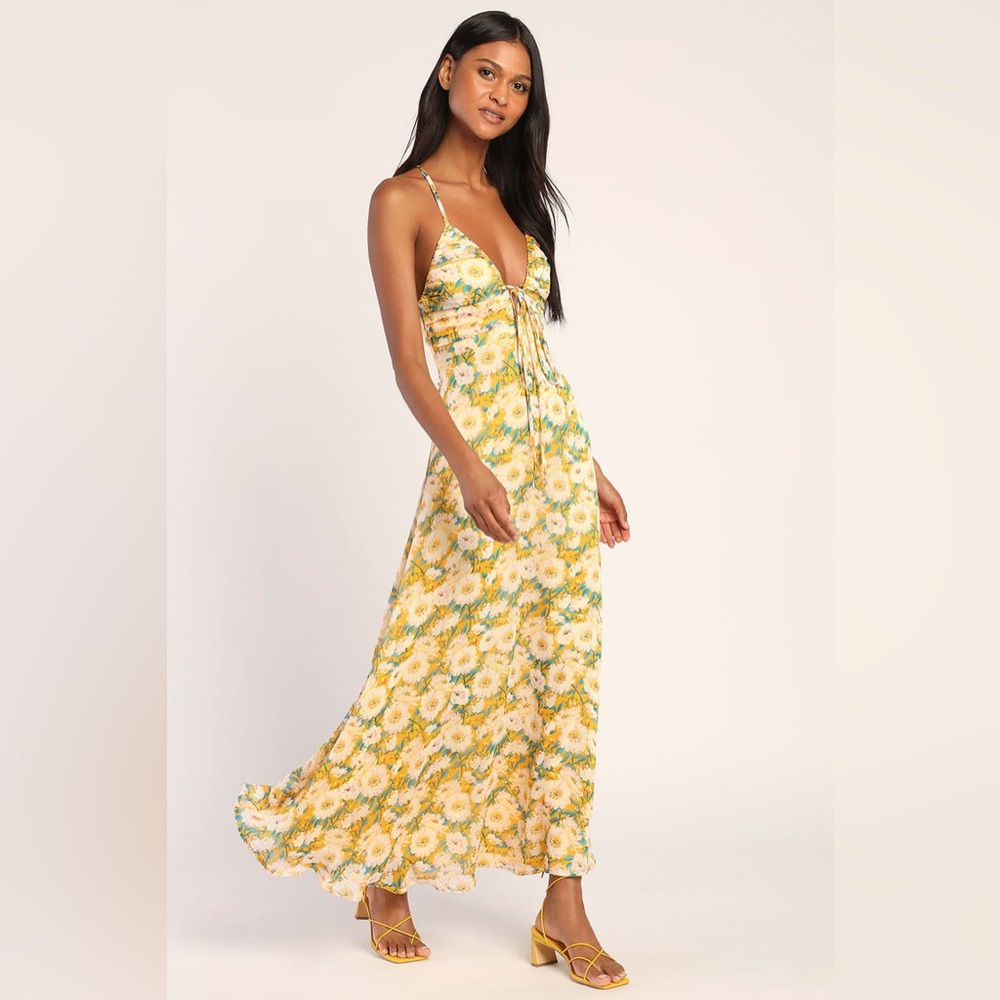 Lulu's Yellow Floral Maxi Dress